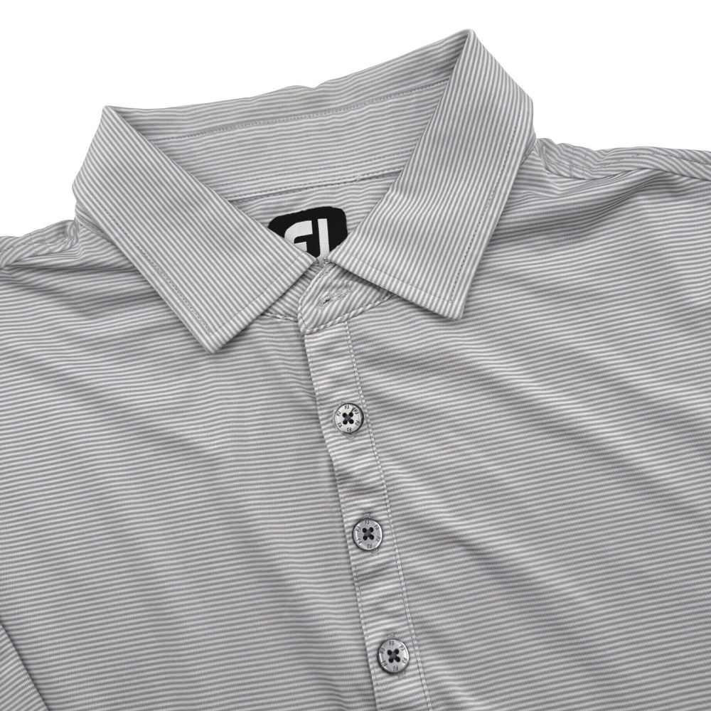 FootJoy Polo Men Large Grey White Micro Stripe Performance Golf Short Sleeve - Picture 1 of 6